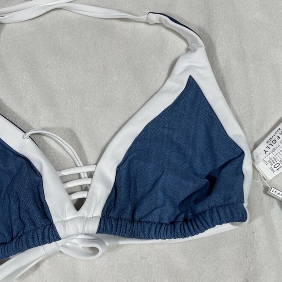 NWT Seafolly [ US 6‎ D-Cup ] Block Party Triangle Bikini Swim Top in Denim - Picture 7 of 11